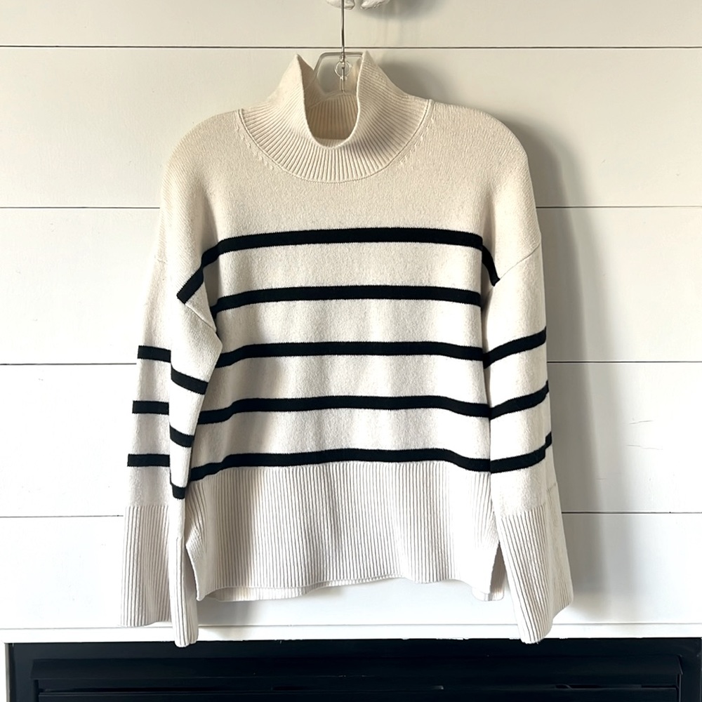 Ivory & Black Striped Turtleneck Sweater